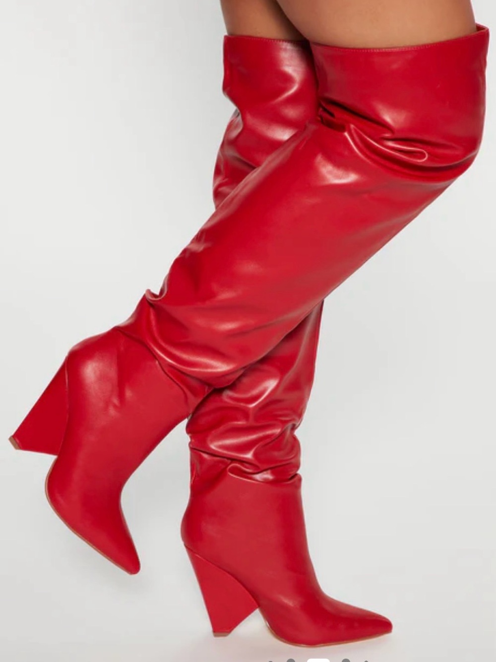 Fashion Nova Bright Red Over-The-Knee Pointed-Toe Block Heel Boots